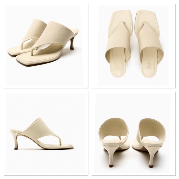 Zara Wide Strap With Toe Post Heeled Leather Sandals Sz:7.5 NWT - Picture 4 of 14